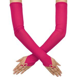 Women's Fuschia Long Fabric Finger Loop Gloves Bridal Wedding Party Costume